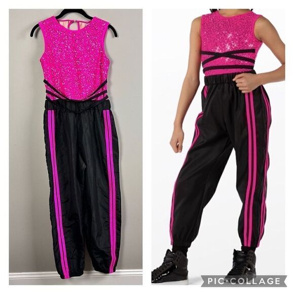 Weissman’s No tears left to cry pink black sequin striped jogger dance costume j - Picture 1 of 10